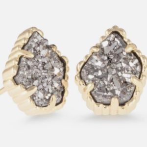 Kendra Scott Drusy Earrings in Platinum and gold, studs.